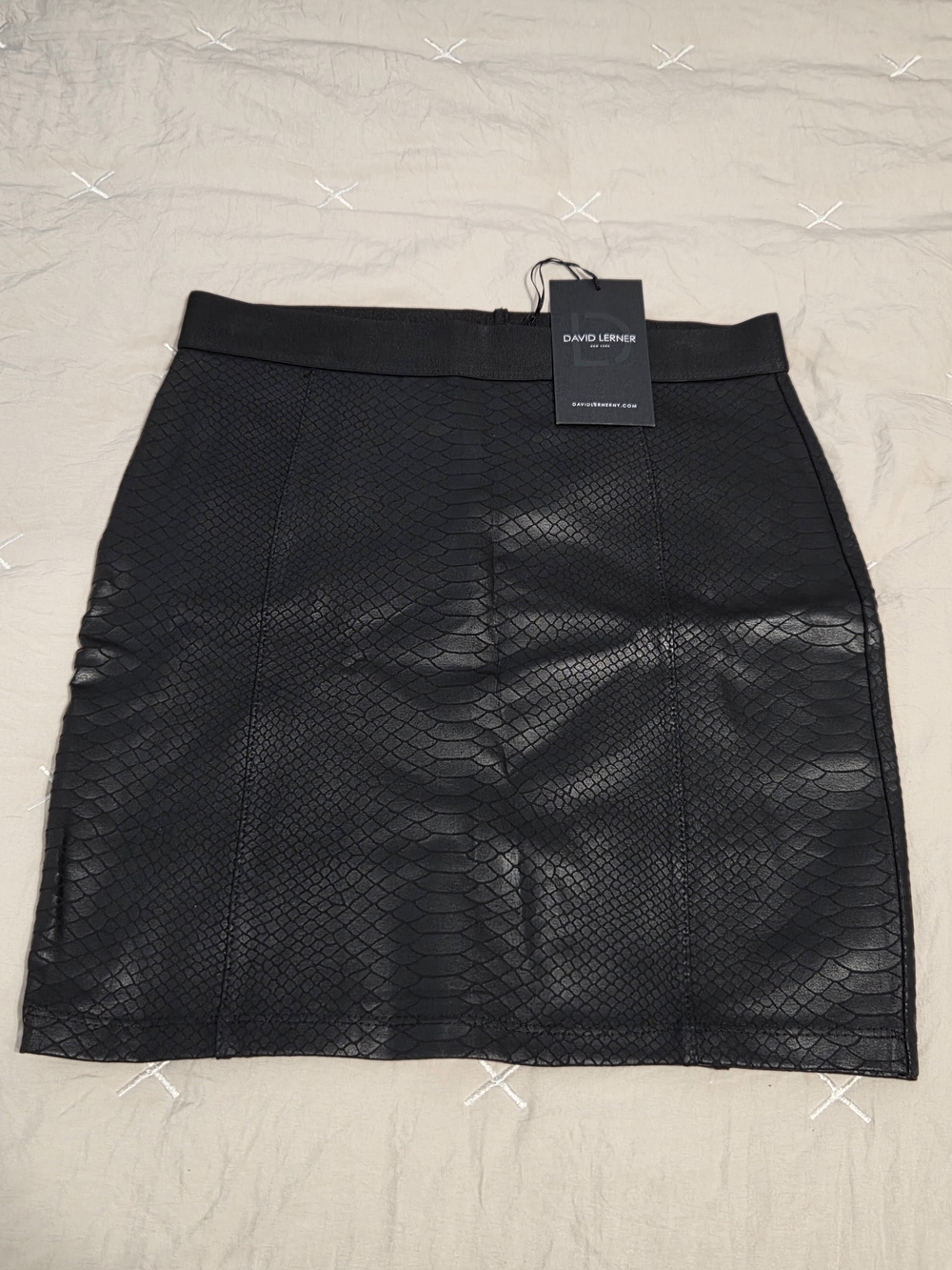 David Lerner Black Snake-Embossed Faux Leather Pencil Skirt